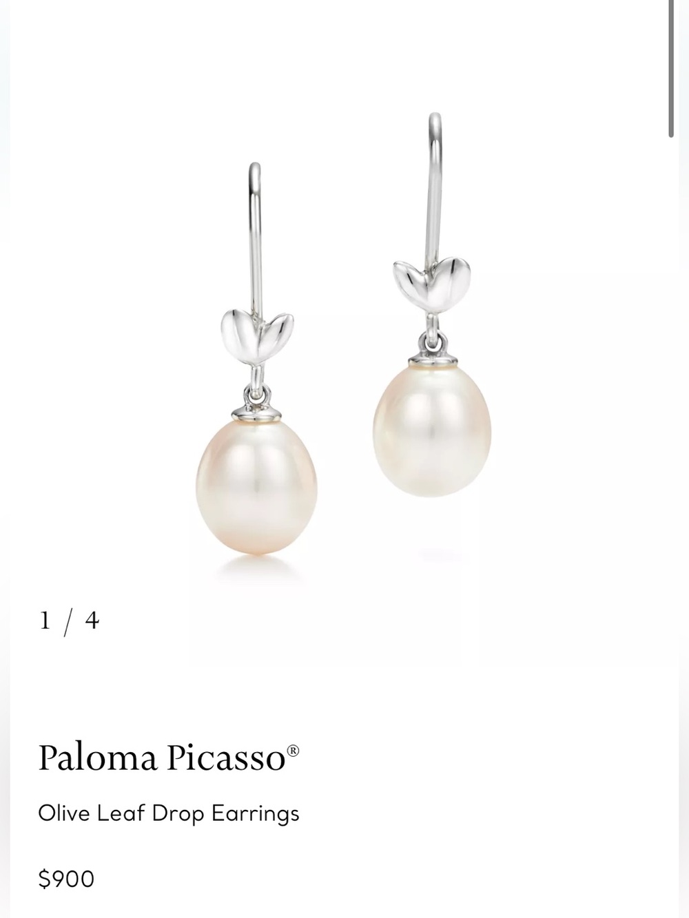 Tiffany & Co. Pearl Drop Earrings with Silver Olive Motif